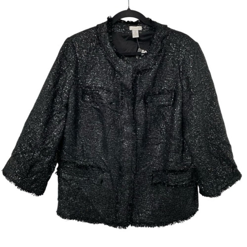 Chico's Noelle Goldie Tweed Sequin Black Textured Blazer Jacket NEW Size 2